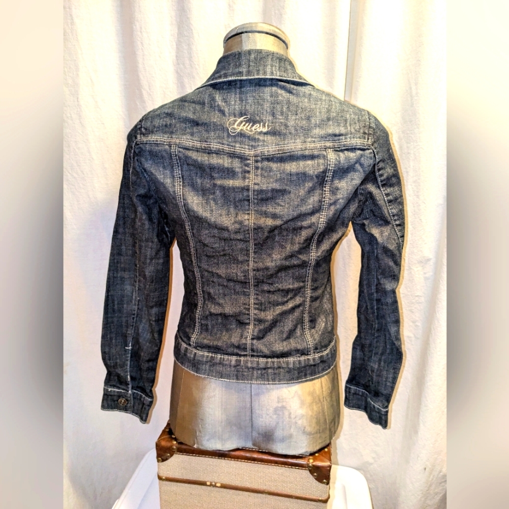 Guess Jean Jacket Womens Medium Embroidered Logo Designer Jeans Denim Size Small